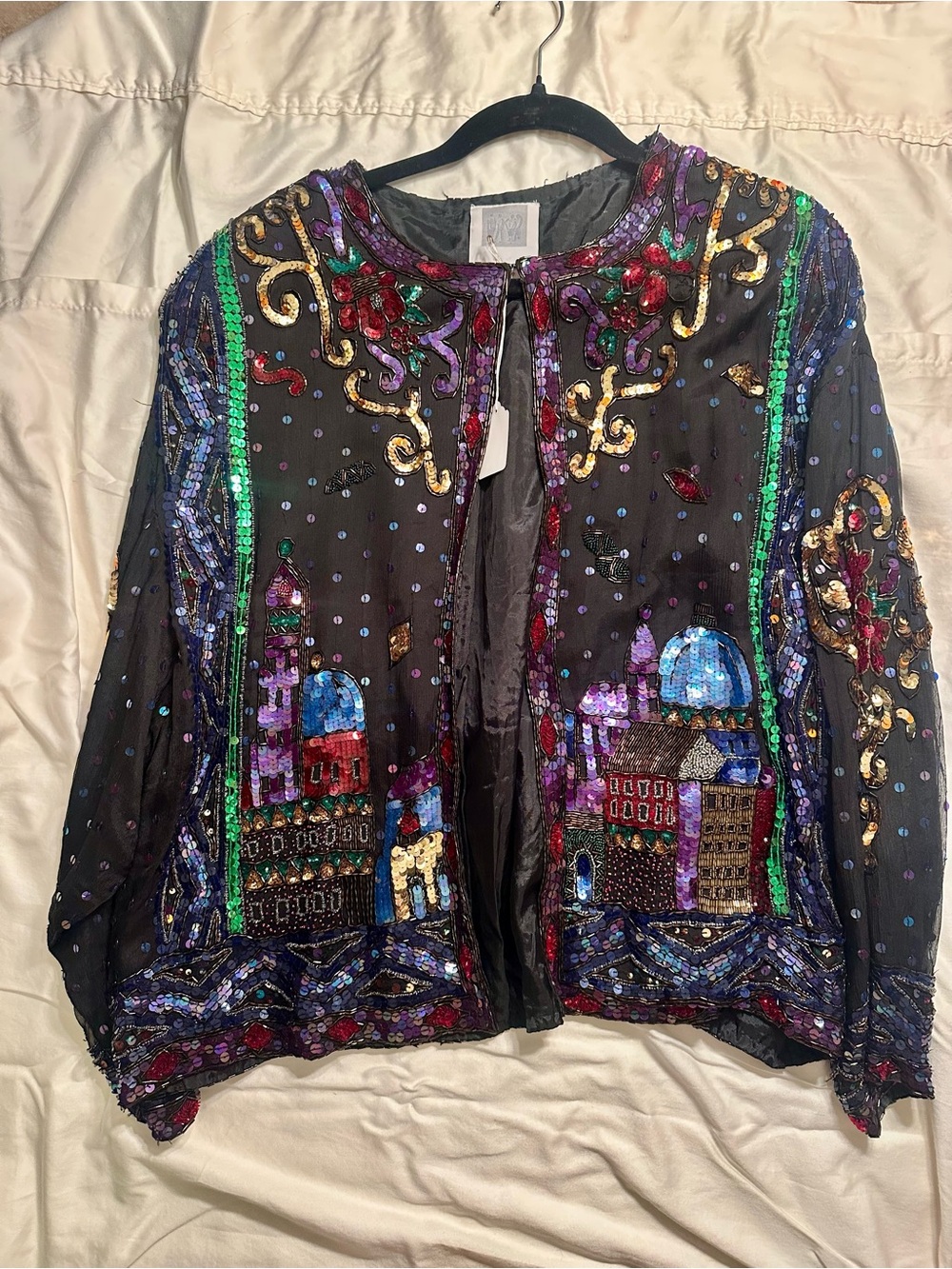 Together Black Beaded Sequin Cityscape Jacket